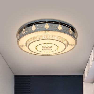 Integrated LED Round Flush Light Modern Stainless Steel Crystal Encrusted Ceiling Lighting, 23.5
