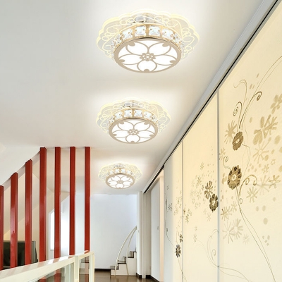 LED Corridor Flush Mount Light Fixture Simplicity Gold Ceiling Lamp with Round Crystal Shade in Warm/White/Blue Light