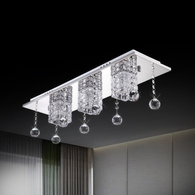 LED Flush Mount Recessed Lighting Modern Bedroom Ceiling Light with Cube Crystal Shade in Nickel, Warm/White Light
