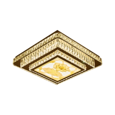 Lotus Flushmount Lighting Contemporary Bevel Cut Glass LED Stainless-Steel Close to Ceiling Lighting with Round Shade