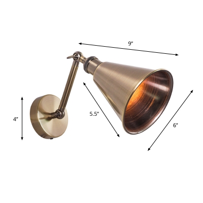 Metal Conical Reading Wall Lamp Farmhouse 1 Head Bedside Wall Mounted Lighting in Brushed Brass