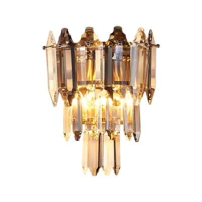 Mid Century 3 Tiers Wall Light Fixture 2-Bulb Crystal Prism Wall Mounted Lamp in Gold