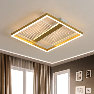 Minimalist LED Flush Light Fixture with Acrylic Shade Gold Square Flush Mount Lighting, 16