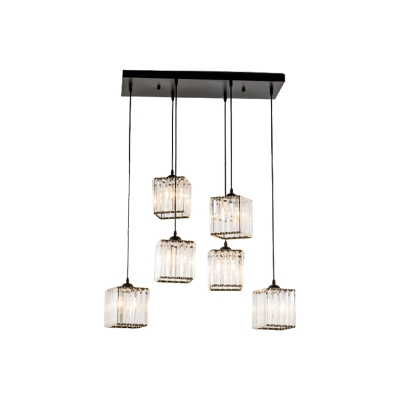Modern Cubic Cluster Pendant 6-Head Clear Crystal Hanging Ceiling Light for Dining Room