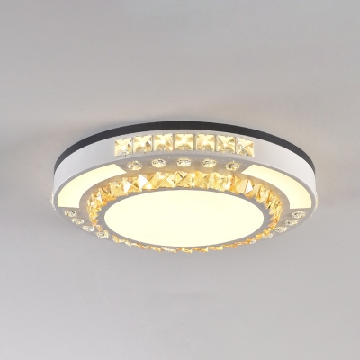 Modern Round Ceiling Flush Light Inserted Beveled Cut Crystal LED Flush Mount in White