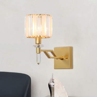 Prismatic Crystal Gold Wall Lamp Cylinder 1 Head Postmodern Sconce Light Fixture