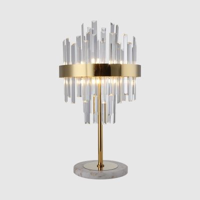 Prismatic Optical Crystal Hexagon Table Light Contemporary LED Night Lamp in Gold with Marble Base