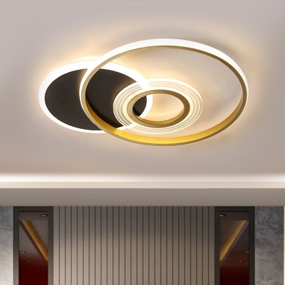 Rings Semi Mount Lighting Nordic Metal Gold LED Flush Ceiling Light in Warm/White Light, 18.5