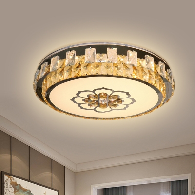 Round Hotel Ceiling Flush Light Modernist Crystal Stainless Steel LED Flush Mount Fixture