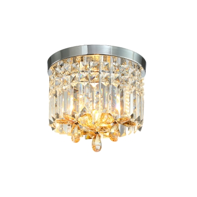 Simple Cylinder LED Ceiling Fixture Prismatic Crystal Flush Mount Recessed Lighting in Chrome, 10