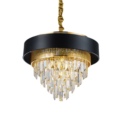 Tapered Crystal Prism Drop Pendant Modern 5 Bulbs Dining Room Ceiling Chandelier in Black/White