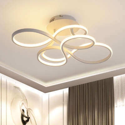 Twisting Semi Flush Light Nordic Metallic White/Coffee/Gold LED Flush Mount Ceiling Fixture in White/3 Colors Light
