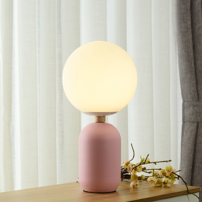 White Glass Ball Task Lighting Macaron 1-Light Night Lamp with Oval Base in Grey/White/Pink