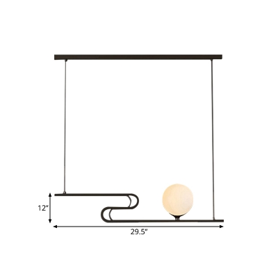1/2-Bulb Dining Room Ceiling Hang Fixture Minimalist Black Finish Chandelier with Orb Milk Glass Shade