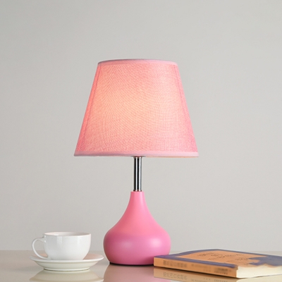 1 Bulb White/Pink/Yellow Conic Desk Lamp Simplicity Fabric Shade Night Table Light with Drop-Like Base
