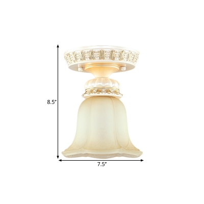 1 Head Flower Flush Mount Light Countryside Beige Frosted Glass Close to Ceiling Lamp