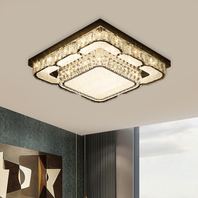 2-Tier Round/Square LED Flushmount Lamp Modern Style Chrome Clear Crystal Ceiling Mount Light