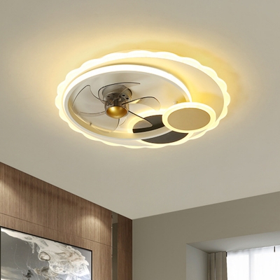 5-Blade Sun Metallic Pendant Fan Light Modernism LED Black Semi Flush Ceiling Fixture, 19.5