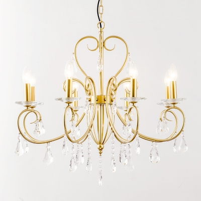 8/10-Bulb Scroll Arms Chandelier Classic Style Gold Metal Candle Pendulum Light with Crystal Droplets