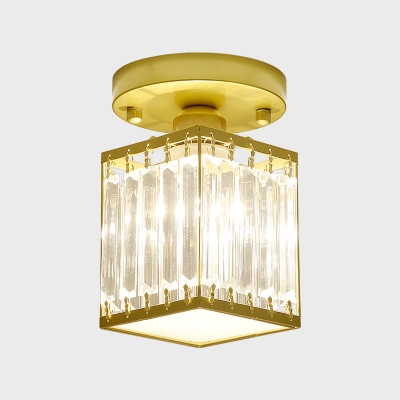 Black/Gold Square/Round Ceiling Flush Mount Contemporary 1 Blub Clear Crystal Semi Mount Lighting for Corridor