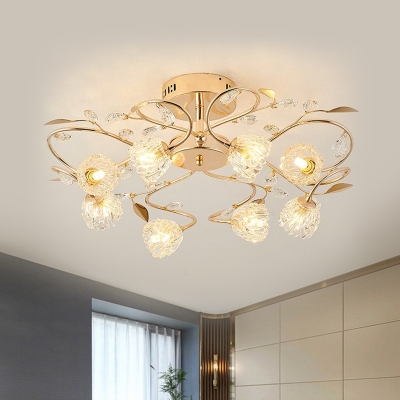 Blossom Semi Mount Lighting Modern Style 8-Head Gold Close to Ceiling Lamp with Branch Design