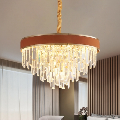 Brown 8 Bulbs Hanging Pendant Modern Crystal Rods Inverted Cone Shade Chandelier over Table
