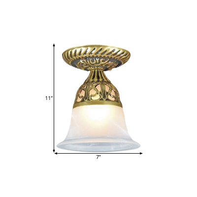 Classic Bell Flush Mount Lighting 1-Head Opaque Glass Ceiling Light Fixture in Bronze