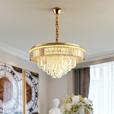 Clear Tiered Chandelier Light Contemporary Crystal Prisms LED Hanging Pendant Light for Sitting Room
