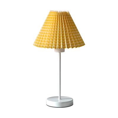 Cone Night Table Lamp Minimalism Pleated Paper 1 Light Red/Yellow Desk Lighting with Plaid Pattern