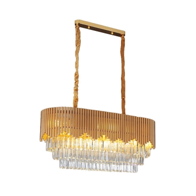 Contemporary Tiered Ceiling Lamp Crystal Rectangle 8 Heads Island Chandelier Light in Gold for Dining Room