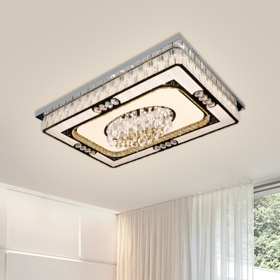 Crystal LED Ceiling Light Fixture Contemporary Nickel Rectangular Living Room Flush Mounted Lamp