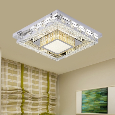 Crystal Prisms Circle/Square LED Ceiling Fixture Contemporary Stainless-Steel Flush Mount Lighting for Drawing Room