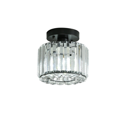 Crystal Prisms Square/Round Ceiling Lamp Contemporary 1-Bulb Flush Mount Light Fixture in Black
