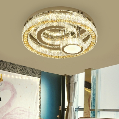 Dining Room LED Semi Mount Lighting Contemporary Stainless-Steel Ceiling Flush Mount with Circular Crystal Shade