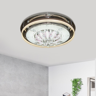 Drum Shaped LED Flush Light Fixture Modern Stainless Steel Crystal Close to Ceiling Lamp, 23.5