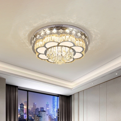 Flower Flush Mount Lighting Contemporary Faceted Glass LED Ceiling Mount Light Fixture in Stainless-Steel
