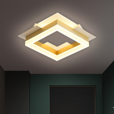 Gold Square Flush Mount Minimalism LED Metallic Flush Ceiling Light Fixture, Warm/White Light