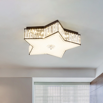 LED Ceiling Flush Light Fixture Simple Living Room Flushmount with Star Clear Crystal Shade, 16