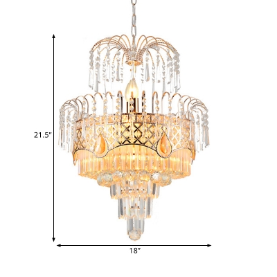 Mid Century Layered Tapered Chandelier 3-Light Clear Crystal Hanging Pendant Light in Gold