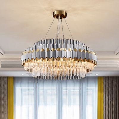 Modern Multi-Layer Round Ceiling Pendant 12 Lights Prismatic Clear Crystal Chandelier Lighting