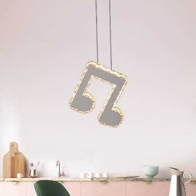 Musical Note Restaurant Suspension Lighting Crystal LED Contemporary Ceiling Pendant Light in Stainless-Steel