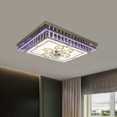 Rectangle LED Flush Mount Ceiling Light Modern Style Stainless Steel Crystal Bluetooth Flush Light