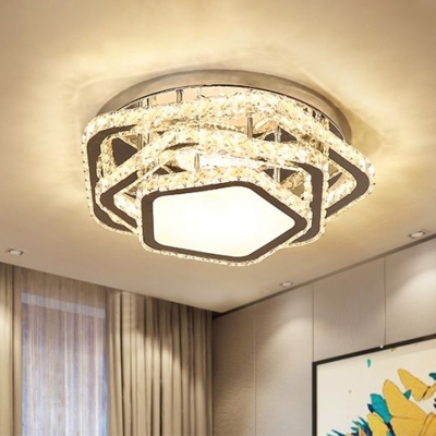 Tiered Pentagon Ceiling Mounted Light Modern Clear Crystal LED Bedroom Flushmount in Warm/White Light