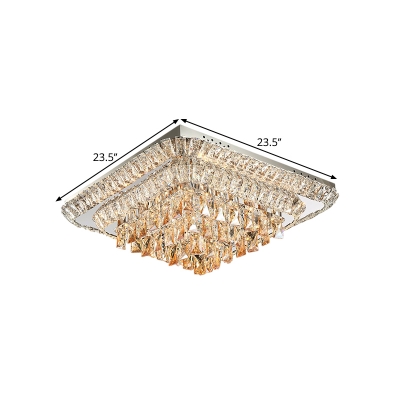 Tiered Square Crystal Flush Mount Modern Style Bedroom LED Flush Mount Ceiling Light Fixture in Chrome