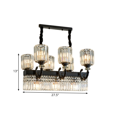 Translucent Crystal Cylindrical Ceiling Lamp Contemporary 9 Bulbs Black Island Chandelier Light for Kitchen