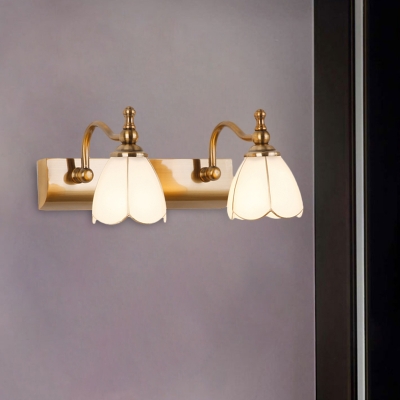 White Glass Brass Wall Vanity Light Tulip-Shape 1/2-Head Antique Wall Lighting, 6