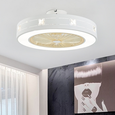 White Round Ceiling Fan Light Nordic Metallic Living Room LED Semi Flush Mount Light, 21.5