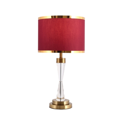 1 Light Table Lamp Traditional Bedroom Night Lighting with Drum Fabric Shade in Red