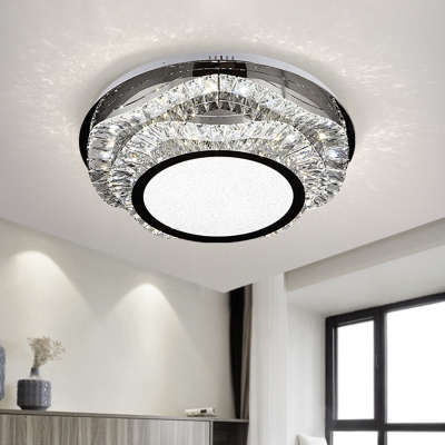 2-Layer Wavy K9 Crystal Flush Light Modern Dining Room LED Close to Ceiling Lighting in Chrome