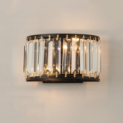 2-Light Wall Lighting Ideas Postmodern Demilune Prismatic Crystal Sconce Light in Black